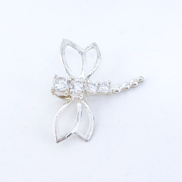 Vintage Sterling Silver 925 2cm Cubic Zirconia Dragonfly Pendant - Picture 7 of 8
